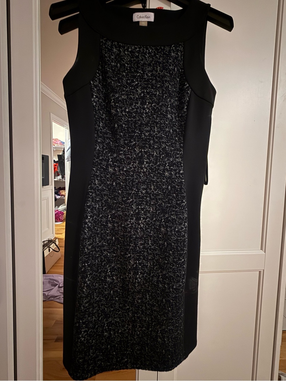 Calvin Klein Black Tweed-Panel Midi Dress